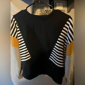 Women’s Black Colorblock Stripe Sweatshirt with Mustard Accents